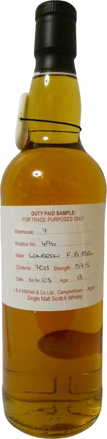Longrow 2003 Duty Paid Sample - For Trade Purposes Only