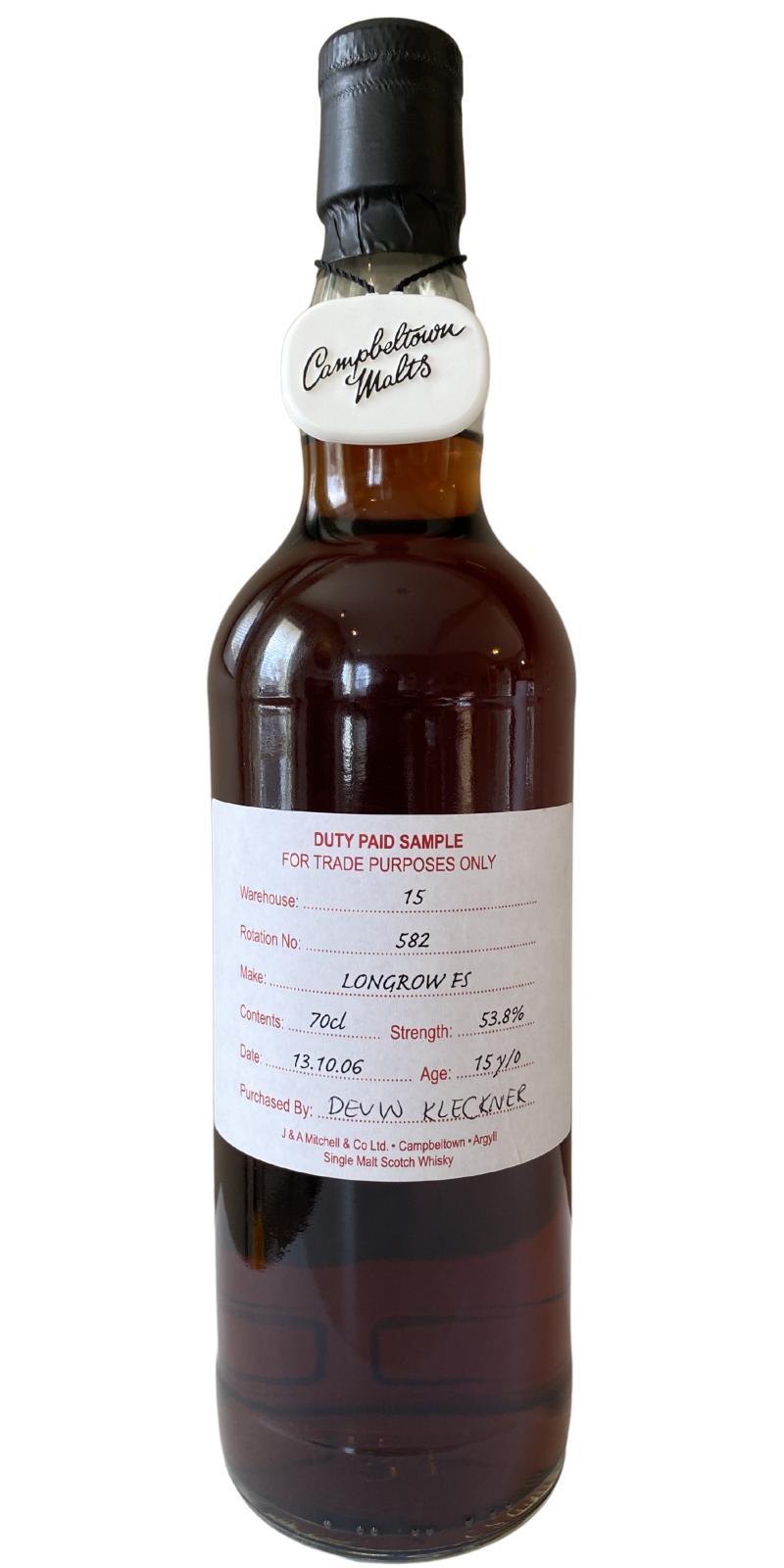 Longrow 2006 Duty Paid Sample - For Trade Purposes Only