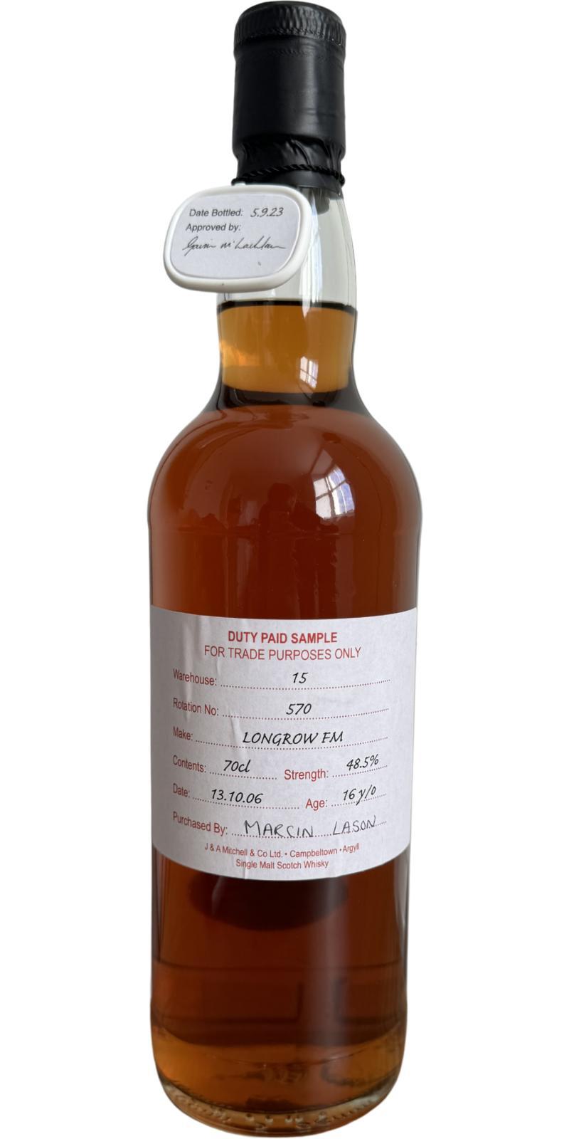 Longrow 2006 Duty Paid Sample - For Trade Purposes Only