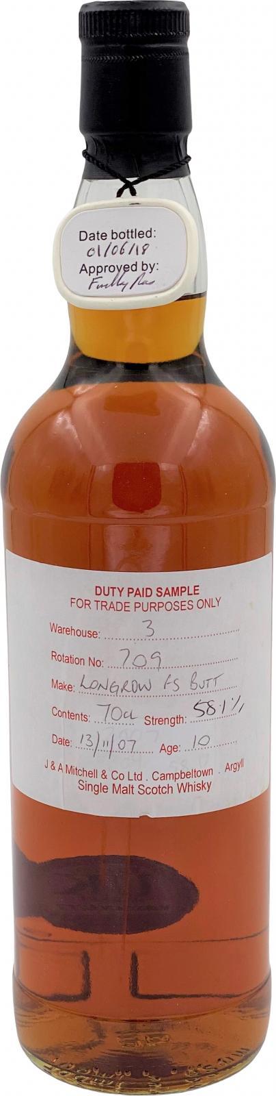 Longrow 2007 Duty Paid Sample - For Trade Purposes Only