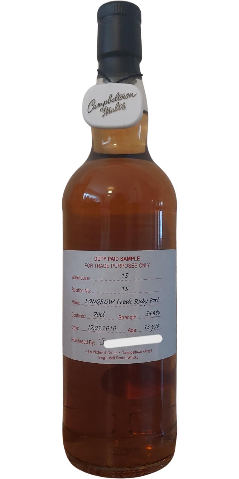 Longrow 2010 Duty Paid Sample - For Trade Purposes Only