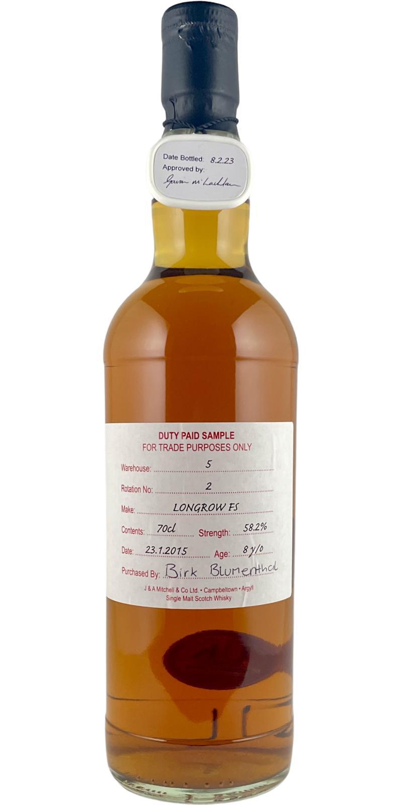 Longrow 2015 Duty Paid Sample - For Trade Purposes Only