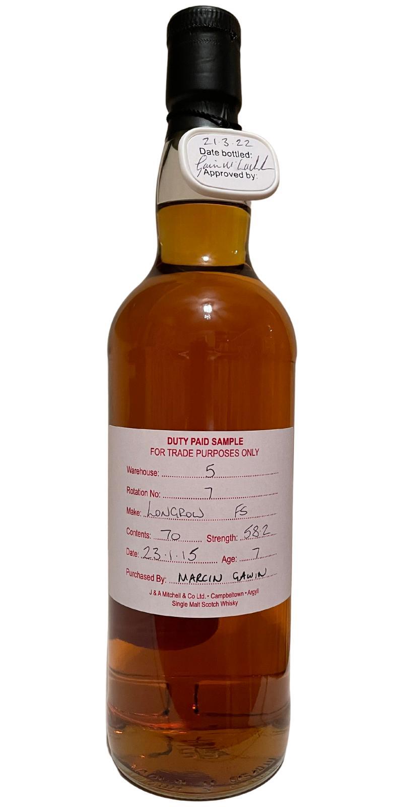 Longrow 2015 Duty Paid Sample - For Trade Purposes Only