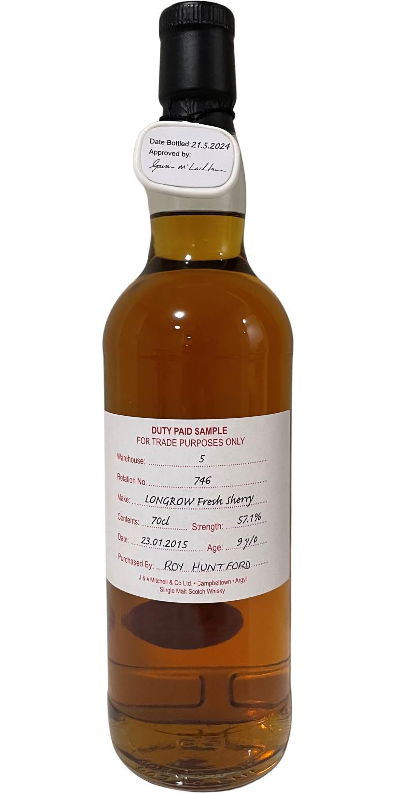 Longrow 2015 Duty Paid Sample - For Trade Purposes Only