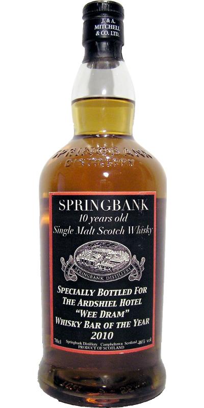 Springbank 10-year-old WEE DRAM for The Ardshiel Hotel Whisky Bar of the Year 2010