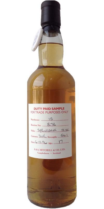Springbank 1996 Duty Paid Sample - For Trade Purposes Only
