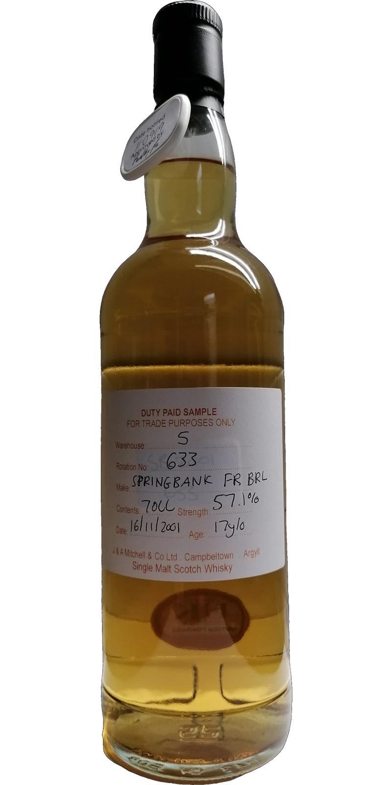 Springbank 2001 Duty Paid Sample - For Trade Purposes Only