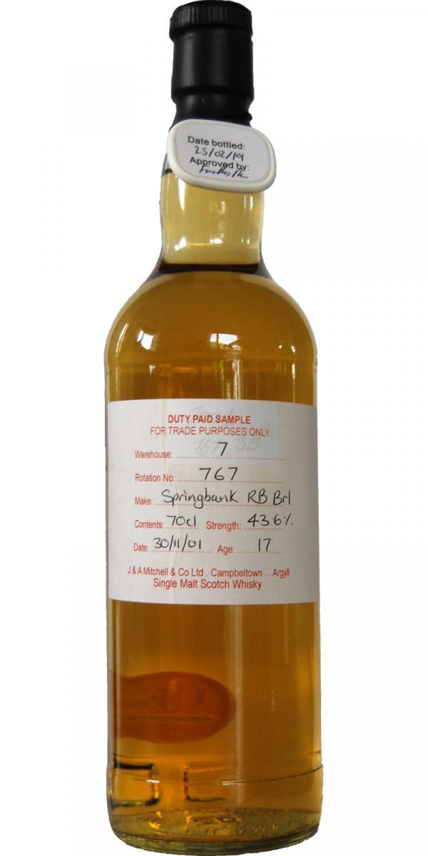 Springbank 2001 Duty Paid Sample - For Trade Purposes Only