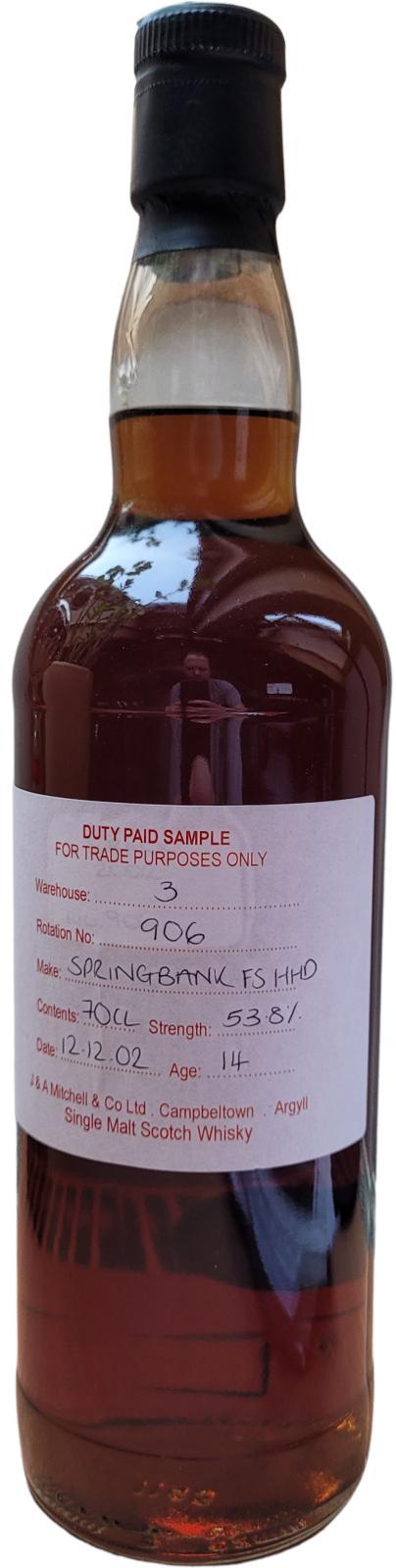 Springbank 2002 Duty Paid Sample - For Trade Purposes Only