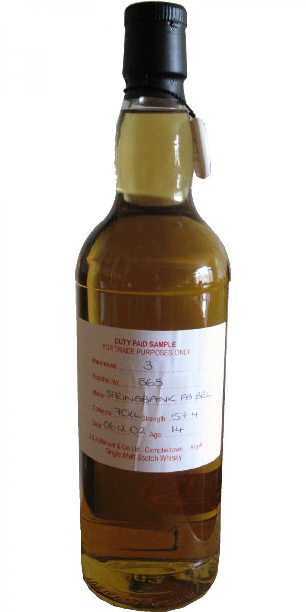 Springbank 2002 Duty Paid Sample - For Trade Purposes Only