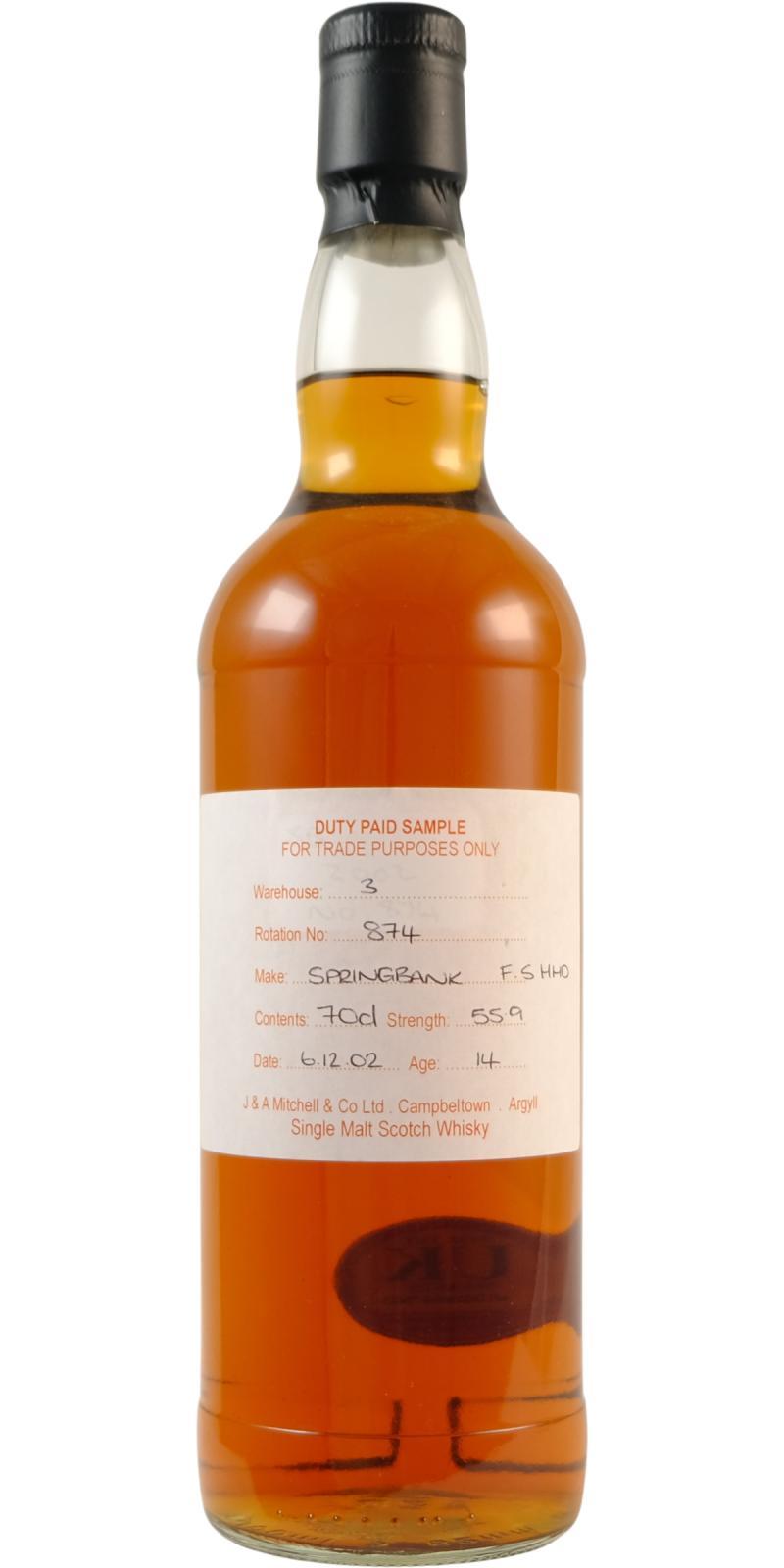 Springbank 2002 Duty Paid Sample - For Trade Purposes Only