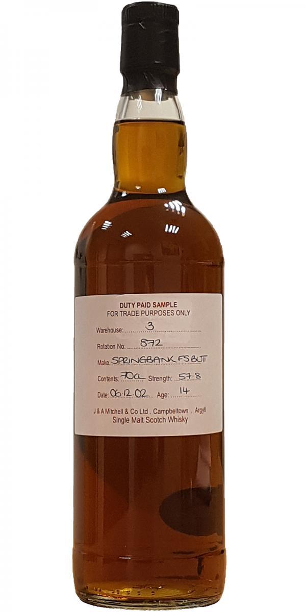 Springbank 2002 Duty Paid Sample - For Trade Purposes Only