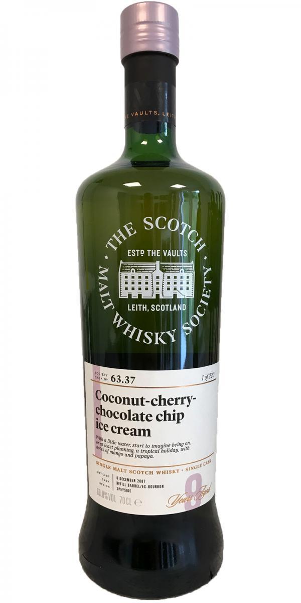 Glentauchers 2007 SMWS 63.37  Coconut-cherry-chocolate chip ice cream