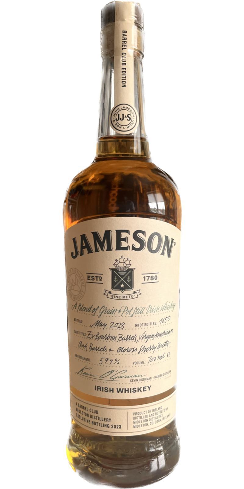 Jameson A Blend of Grain & Potstill Irish Whiskey  Barrel Club Edition