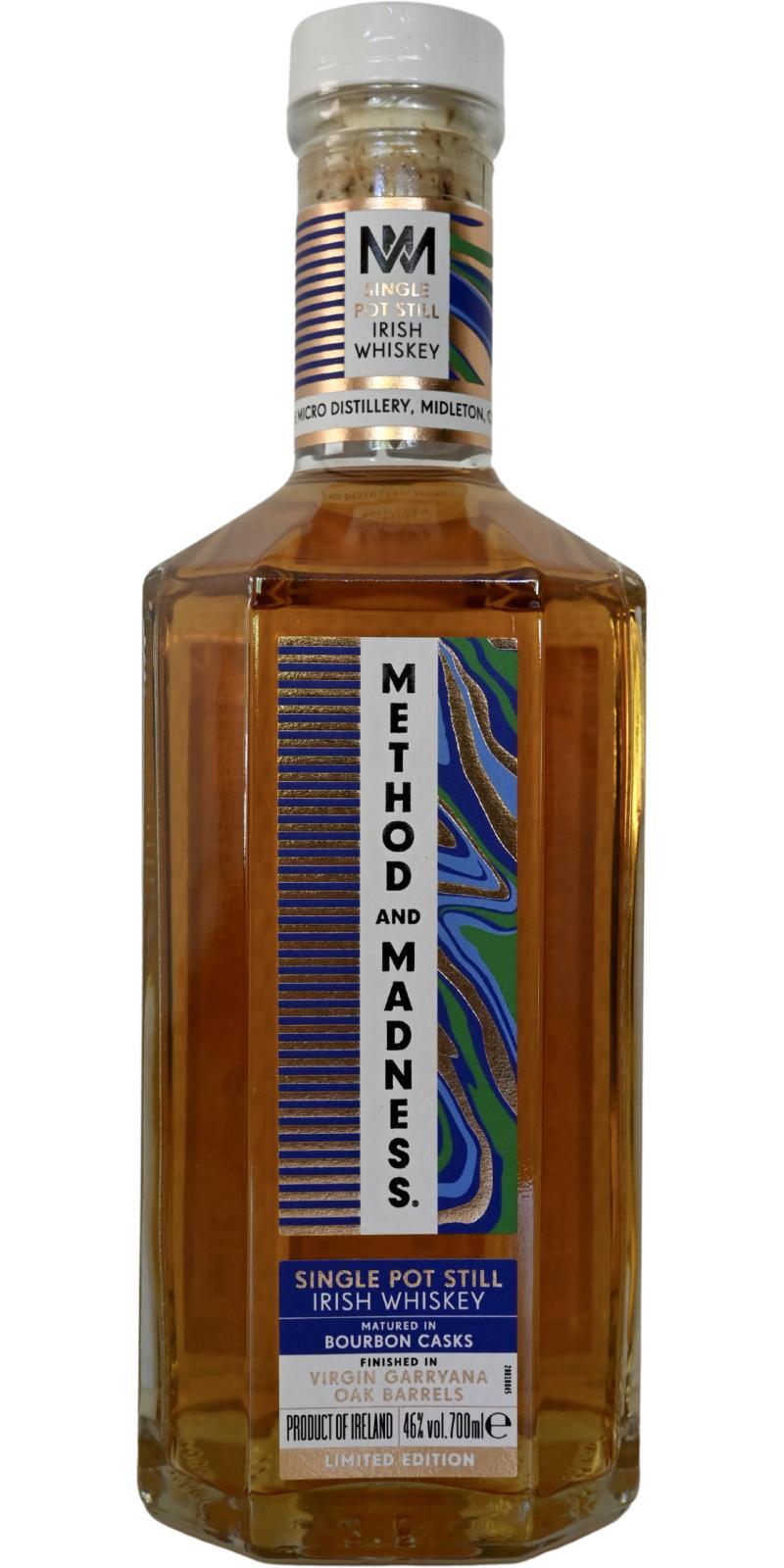 Method and Madness Single Pot Still Irish Whiskey  Finished in Virgin Garryana Oak Barrels