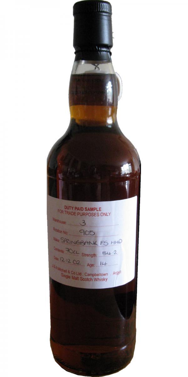 Springbank 2002 Duty Paid Sample - For Trade Purposes Only