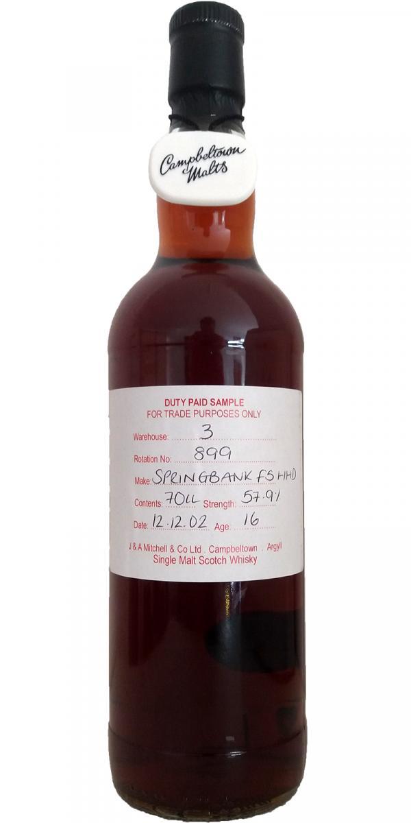 Springbank 2002 Duty Paid Sample - For Trade Purposes Only