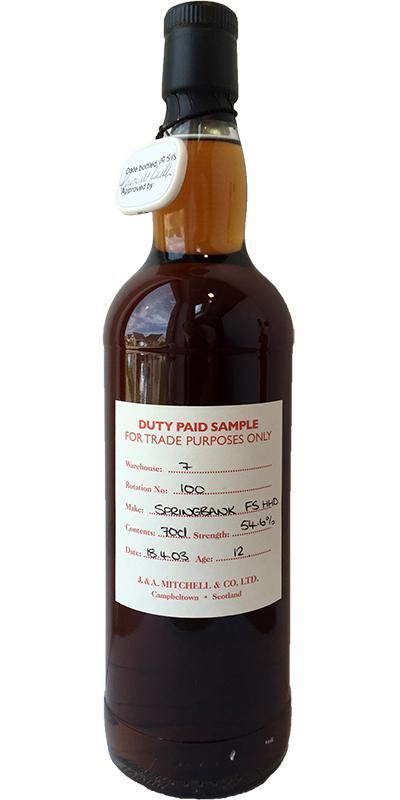 Springbank 2003 Duty Paid Sample - For Trade Purposes Only