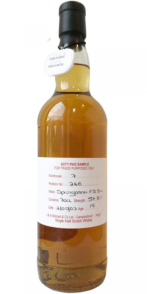Springbank 2003 Duty Paid Sample - For Trade Purposes Only