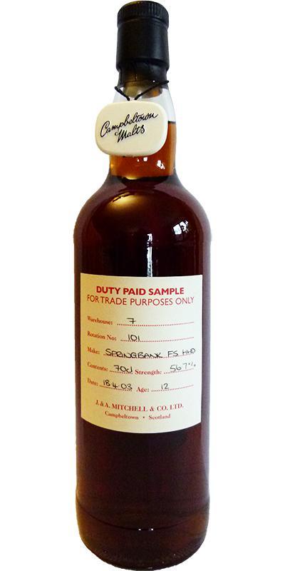 Springbank 2003 Duty Paid Sample - For Trade Purposes Only