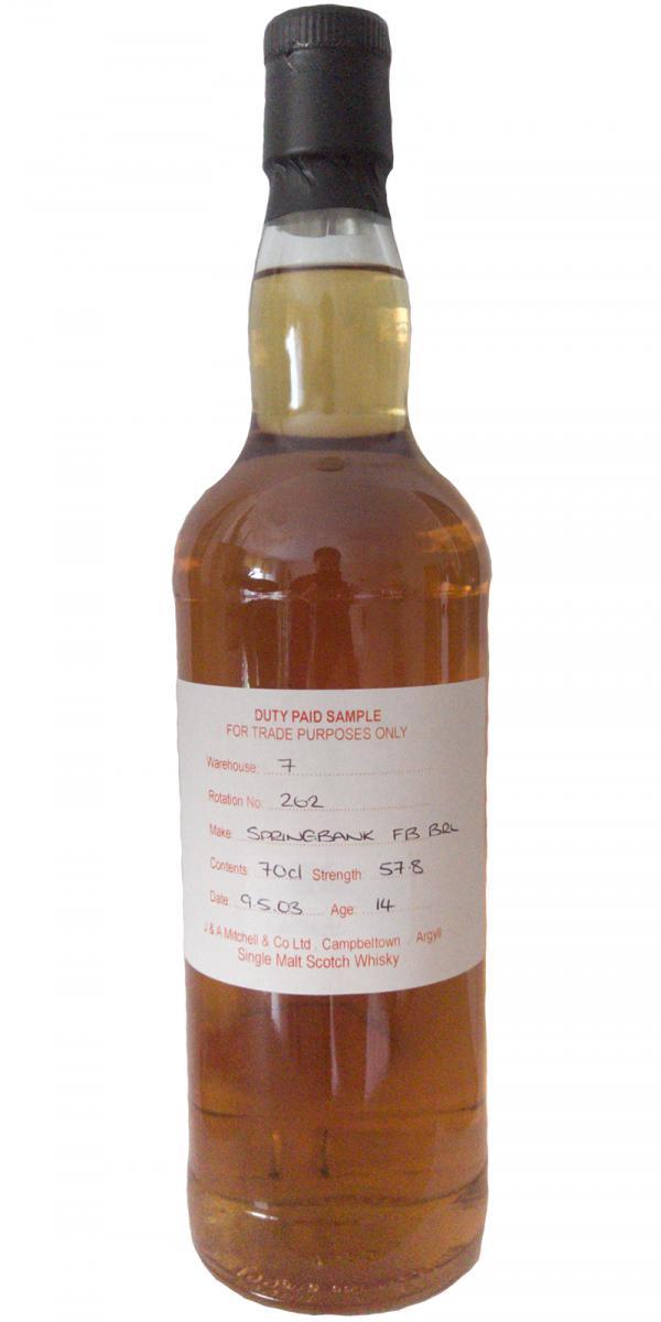 Springbank 2003 Duty Paid Sample - For Trade Purposes Only