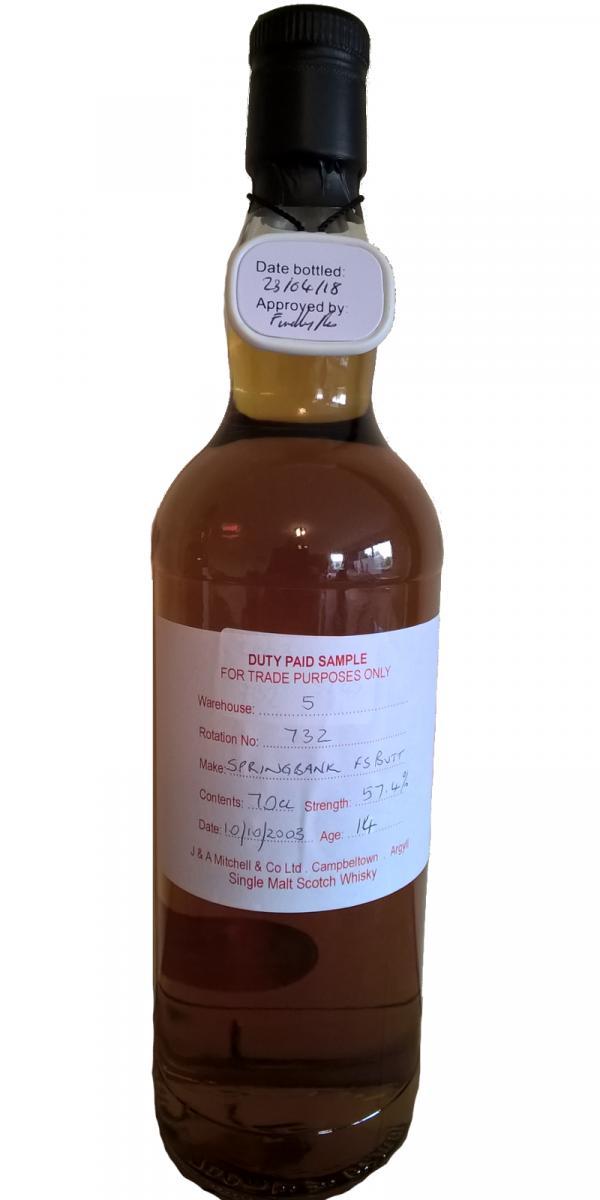 Springbank 2003 Duty Paid Sample - For Trade Purposes Only