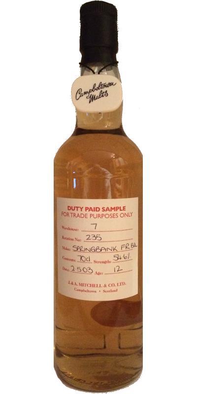 Springbank 2003 Duty Paid Sample - For Trade Purposes Only