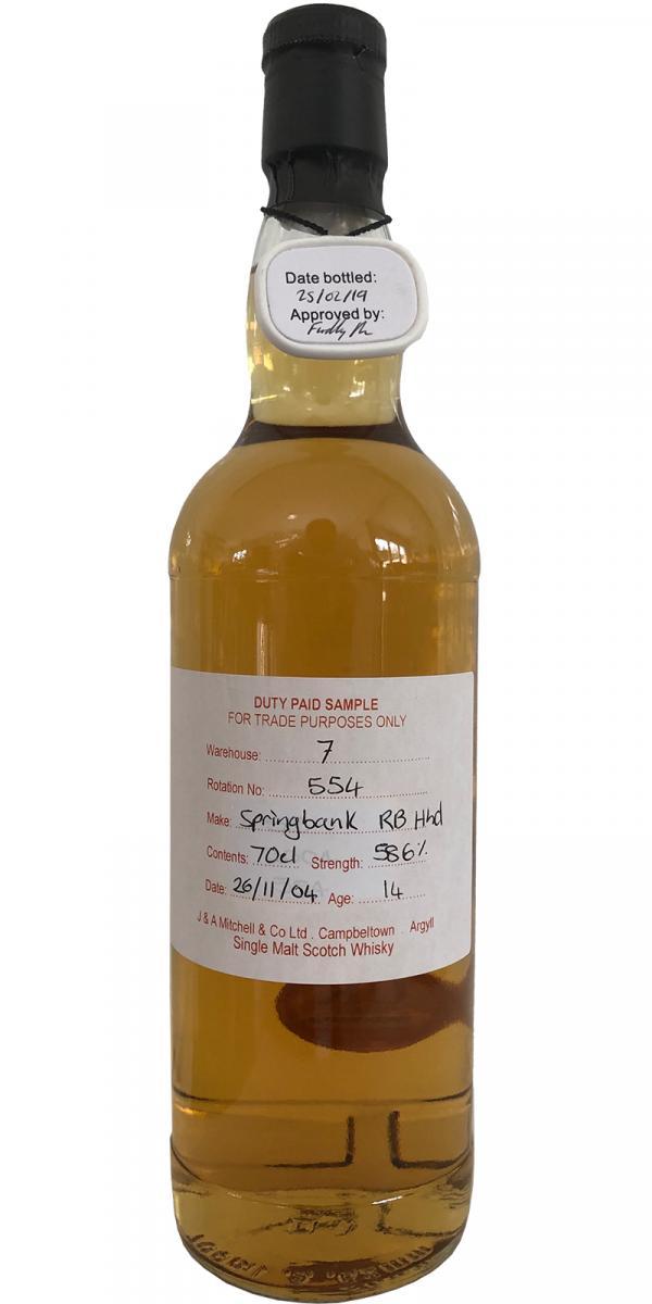 Springbank 2004 Duty Paid Sample - For Trade Purposes Only
