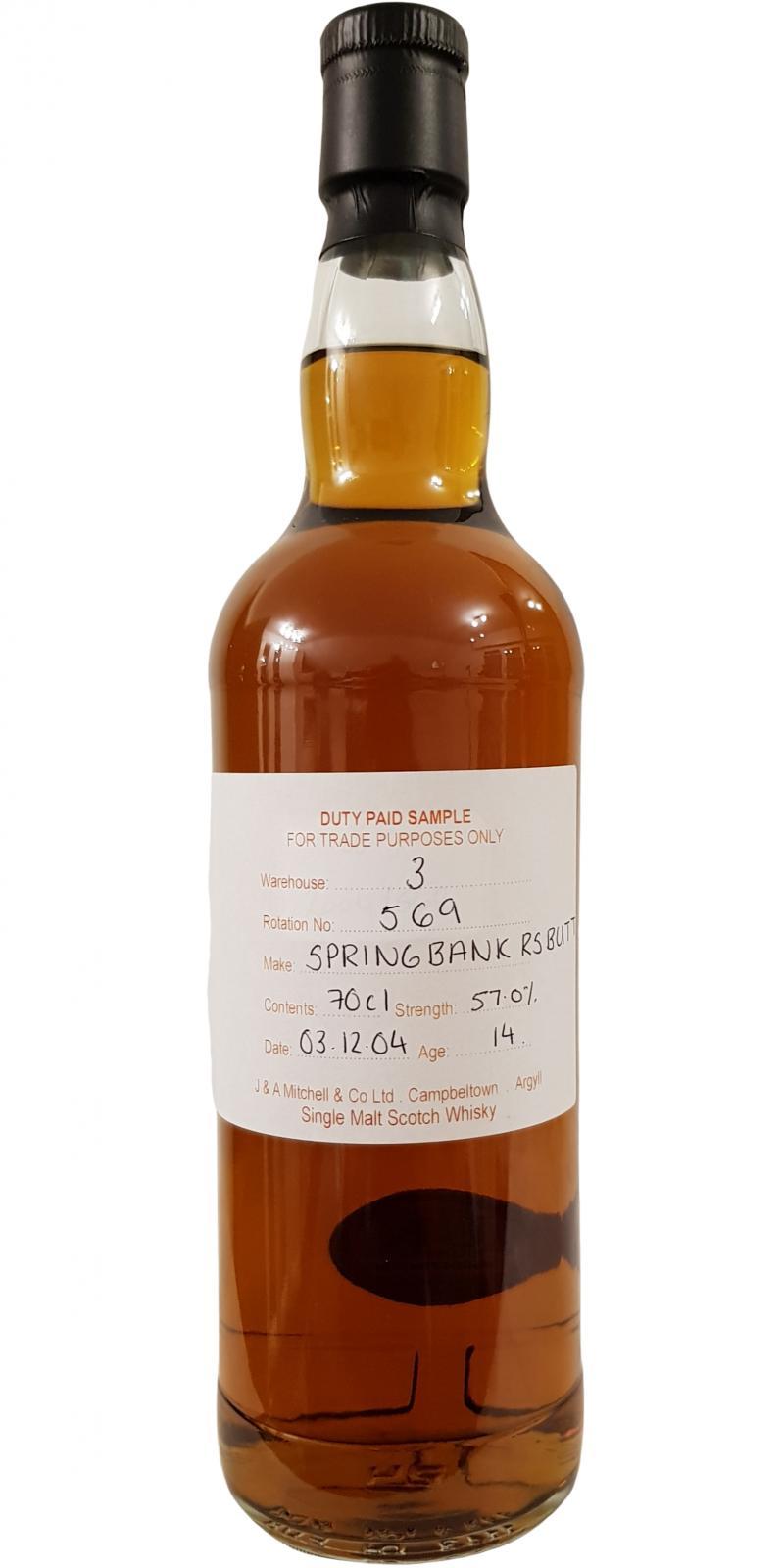 Springbank 2004 Duty Paid Sample - For Trade Purposes Only