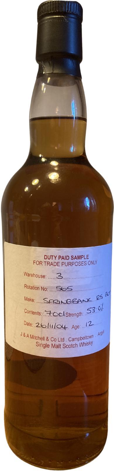 Springbank 2004 Duty Paid Sample - For Trade Purposes Only