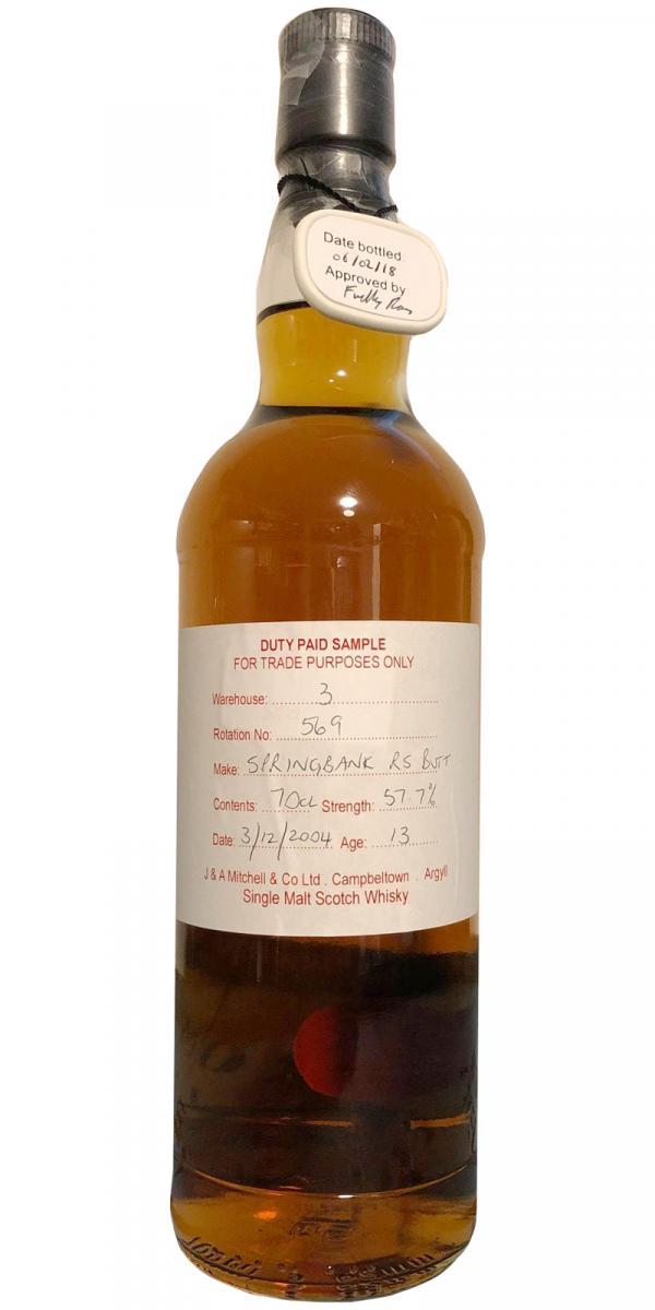 Springbank 2004 Duty Paid Sample - For Trade Purposes Only