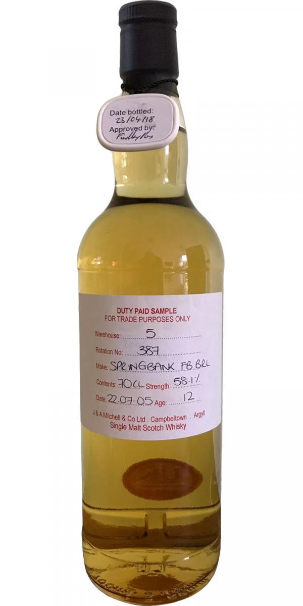 Springbank 2005 Duty Paid Sample - For Trade Purposes Only