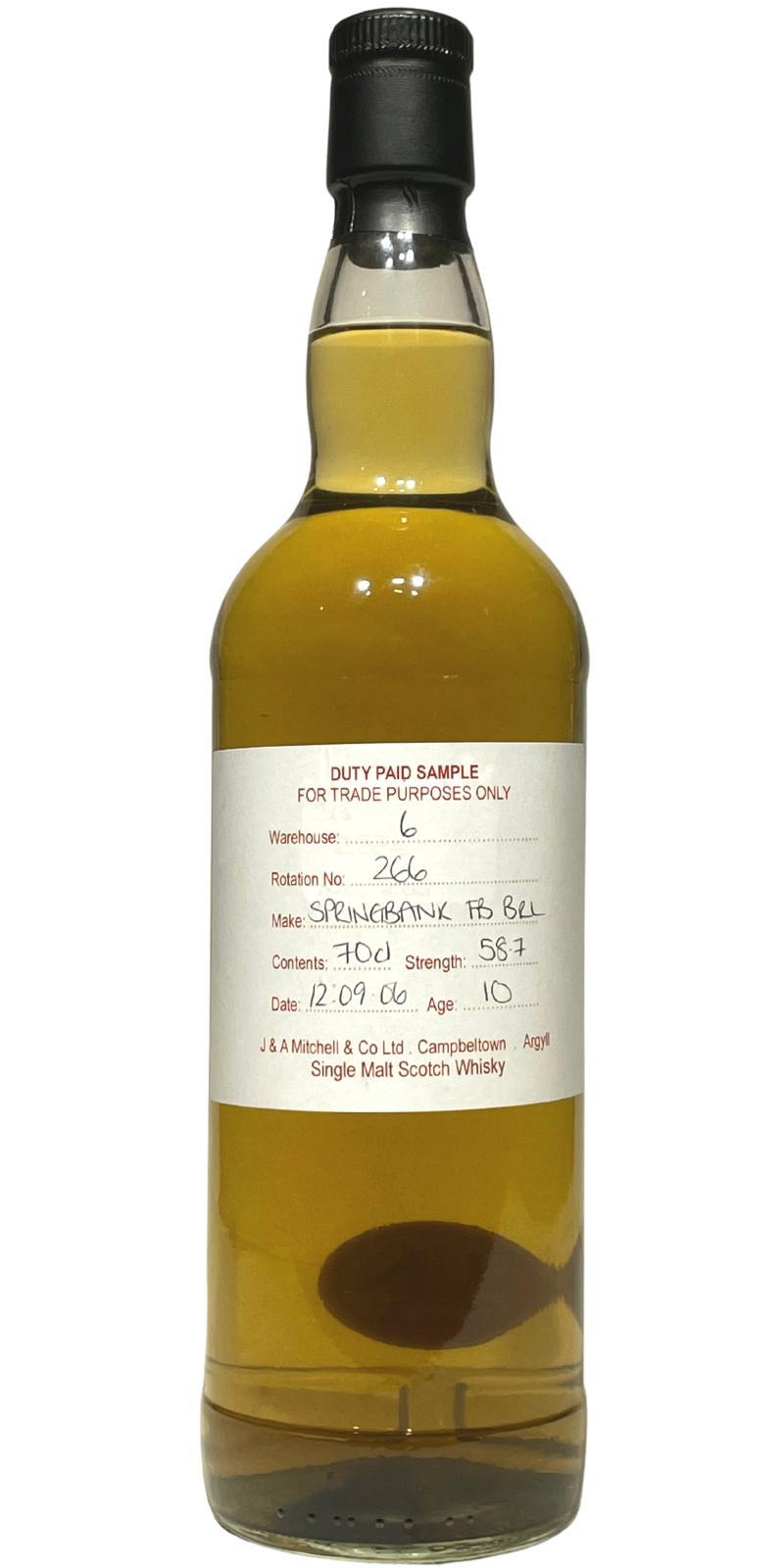 Springbank 2006 Duty Paid Sample - For Trade Purposes Only