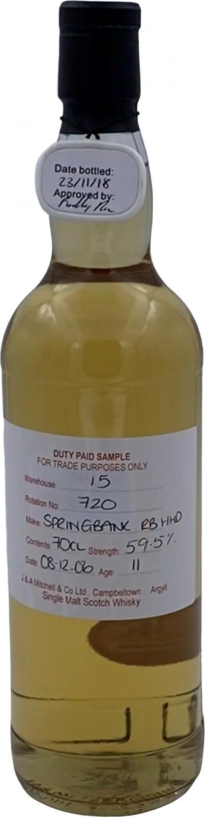Springbank 2006 Duty Paid Sample - For Trade Purposes Only