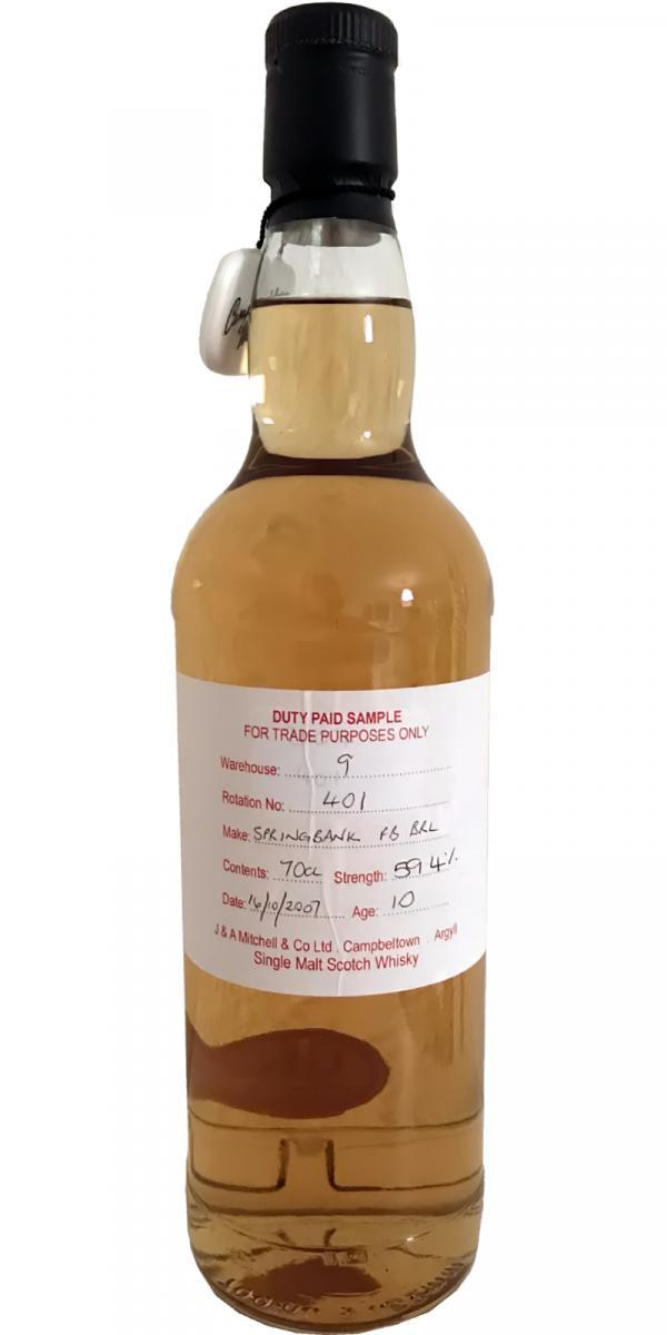 Springbank 2007 Duty Paid Sample - For Trade Purposes Only