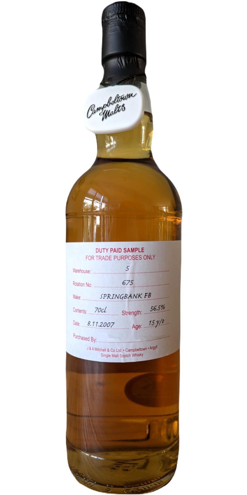 Springbank 2007 Duty Paid Sample - For Trade Purposes Only