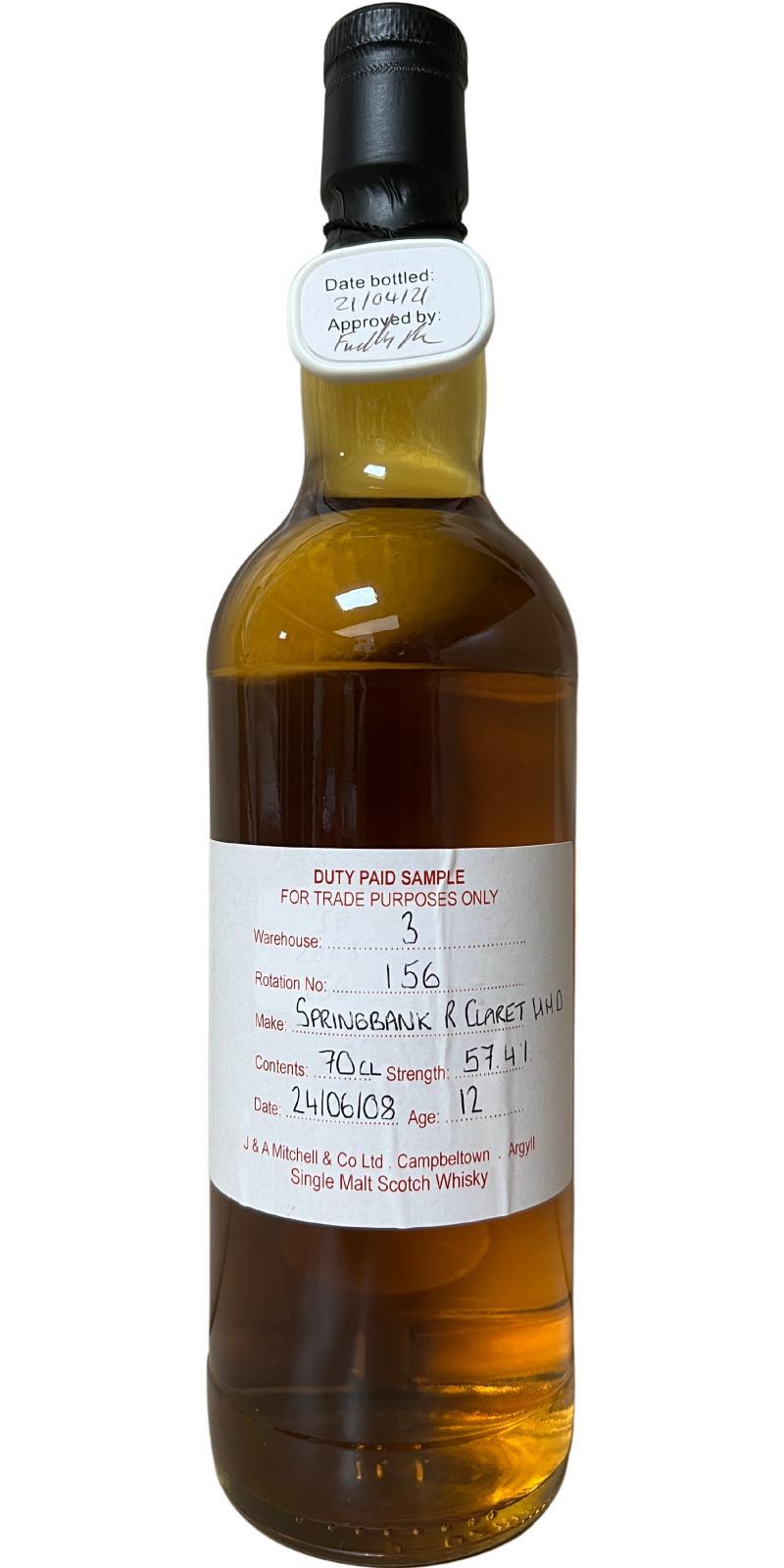 Springbank 2008 Duty Paid Sample - For Trade Purposes Only
