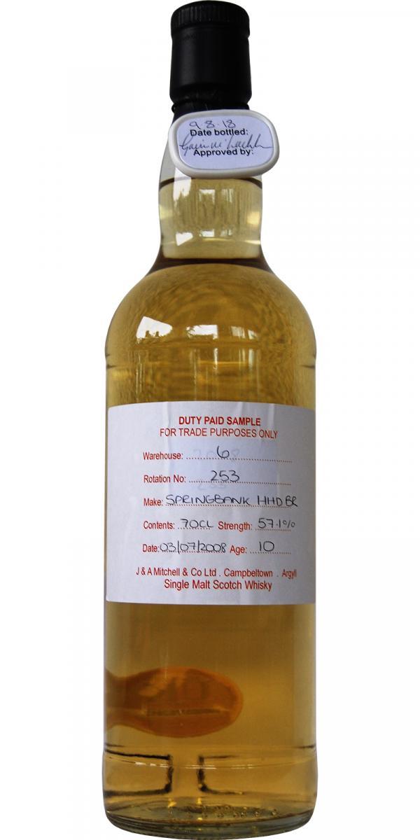 Springbank 2008 Duty Paid Sample - For Trade Purposes Only