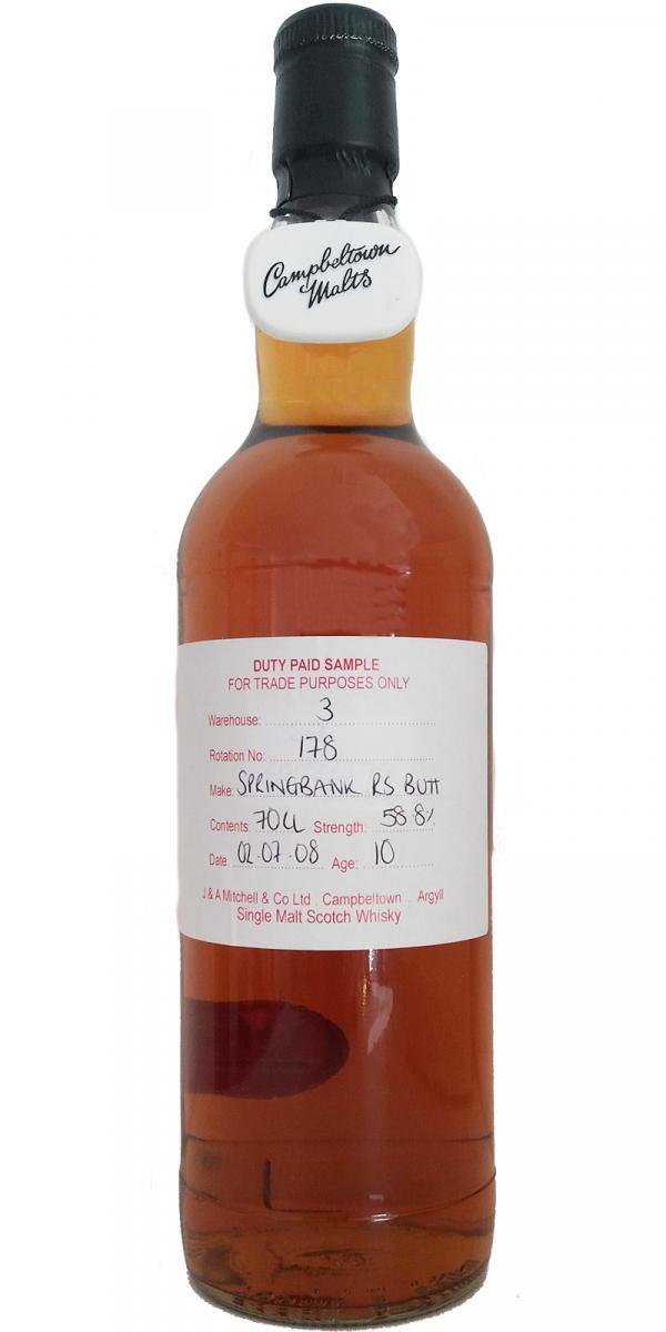 Springbank 2008 Duty Paid Sample - For Trade Purposes Only