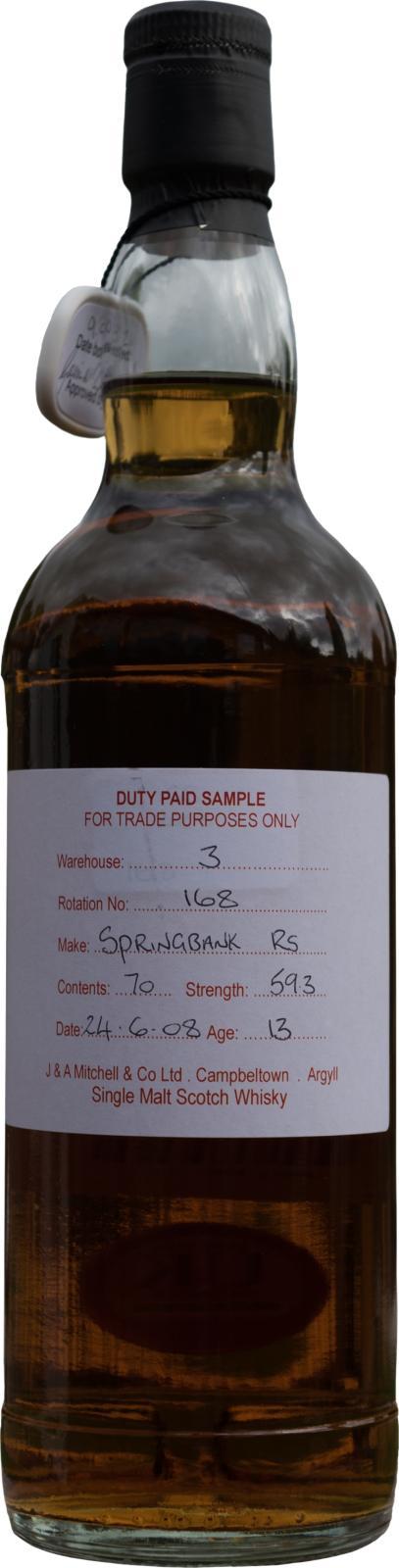 Springbank 2008 Duty Paid Sample - For Trade Purposes Only