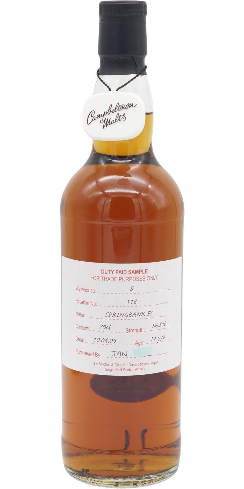 Springbank 2009 Duty Paid Sample - For Trade Purposes Only