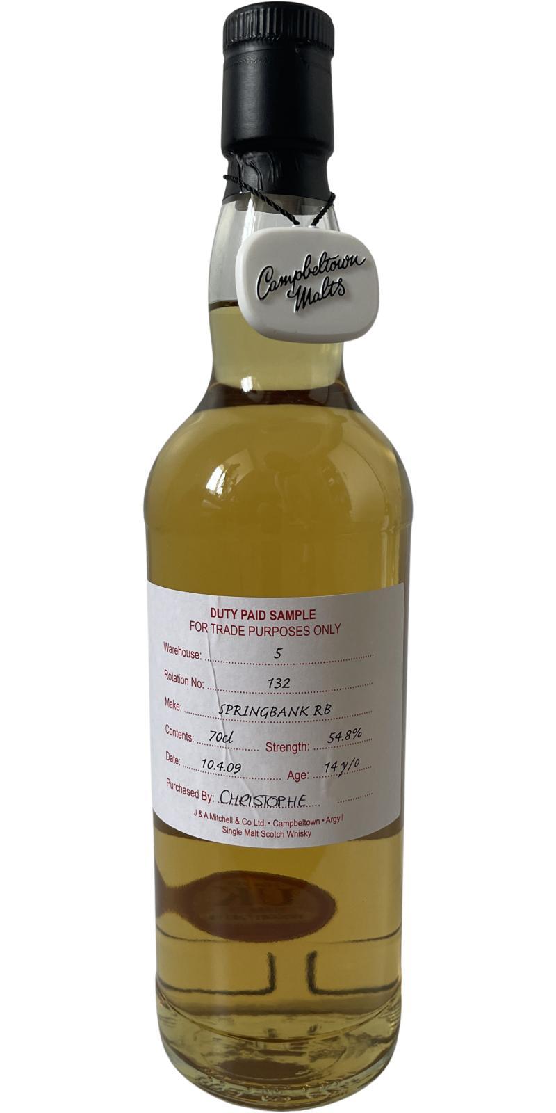Springbank 2009 Duty Paid Sample - For Trade Purposes Only