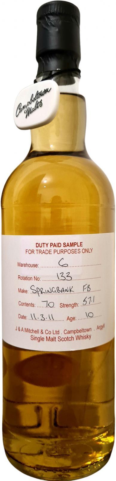 Springbank 2011 Duty Paid Sample For Trade Purposes Only