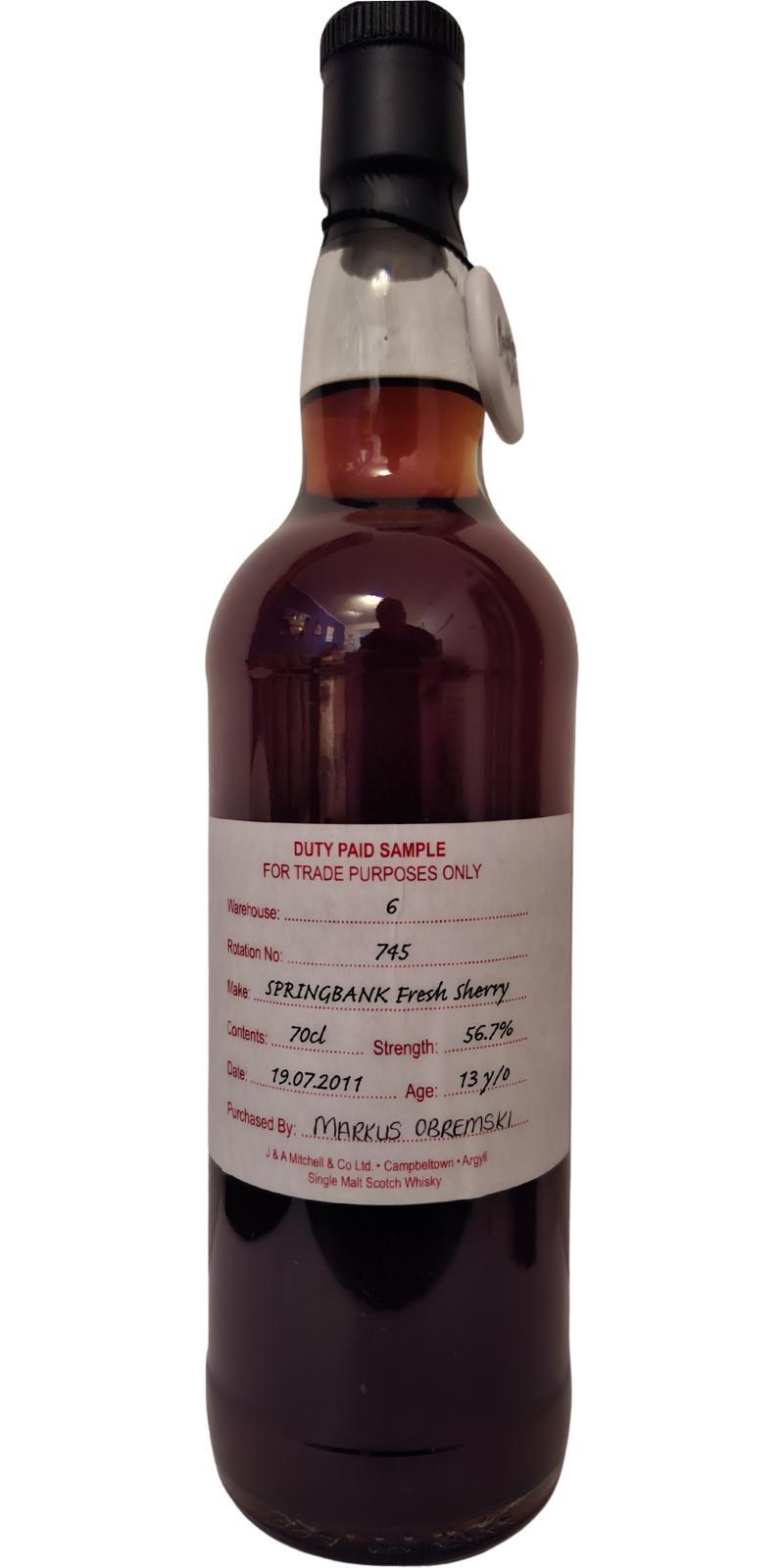 Springbank 2011 Duty Paid Sample - For Trade Purposes Only