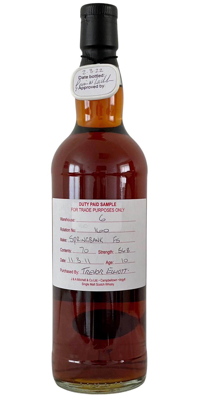 Springbank 2011 Duty Paid Sample - For Trade Purposes Only