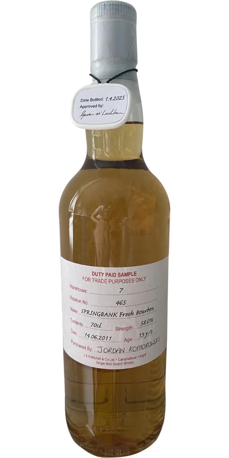 Springbank 2011 Duty Paid Sample - For Trade Purposes Only