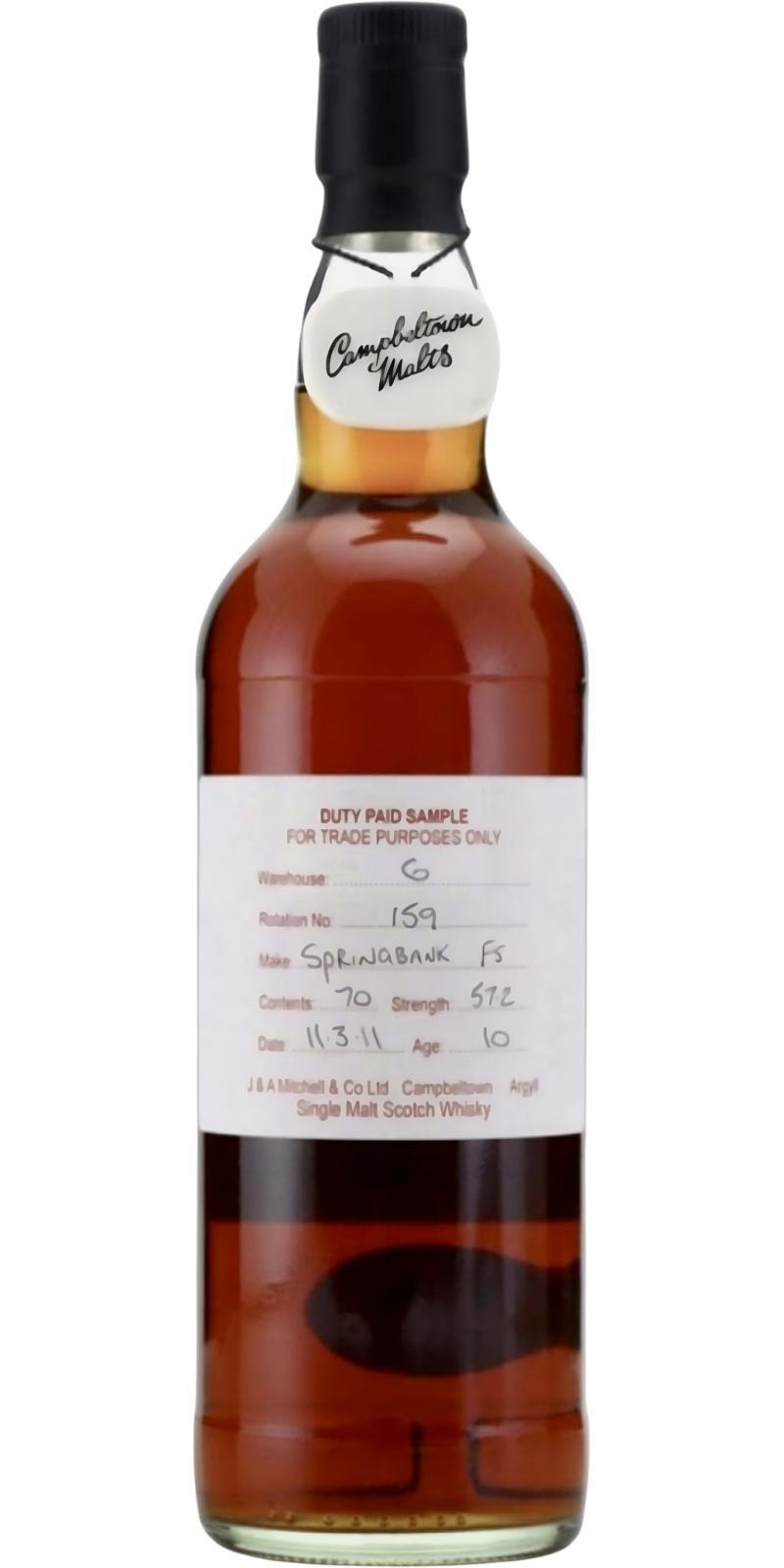 Springbank 2011 Duty Paid Sample - For Trade Purposes Only
