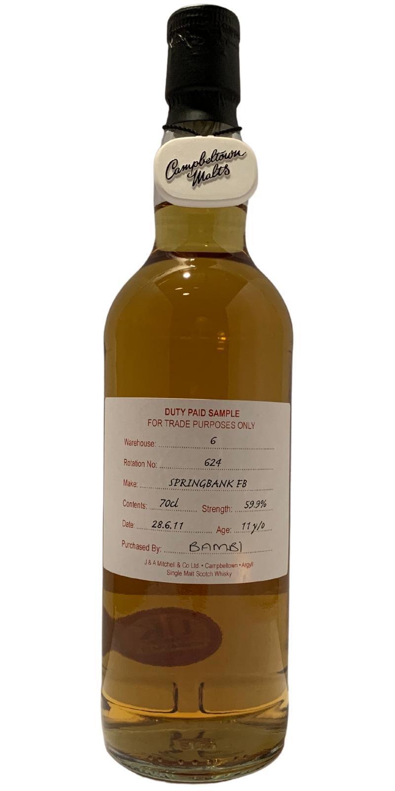 Springbank 2011 Duty Paid Sample - For Trade Purposes Only