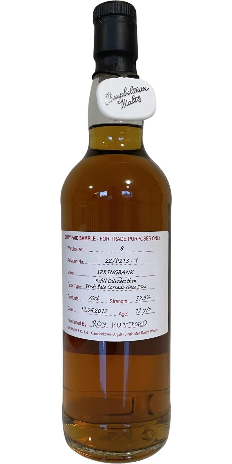 Springbank 2012 Duty Paid Sample - For Trade Purposes Only