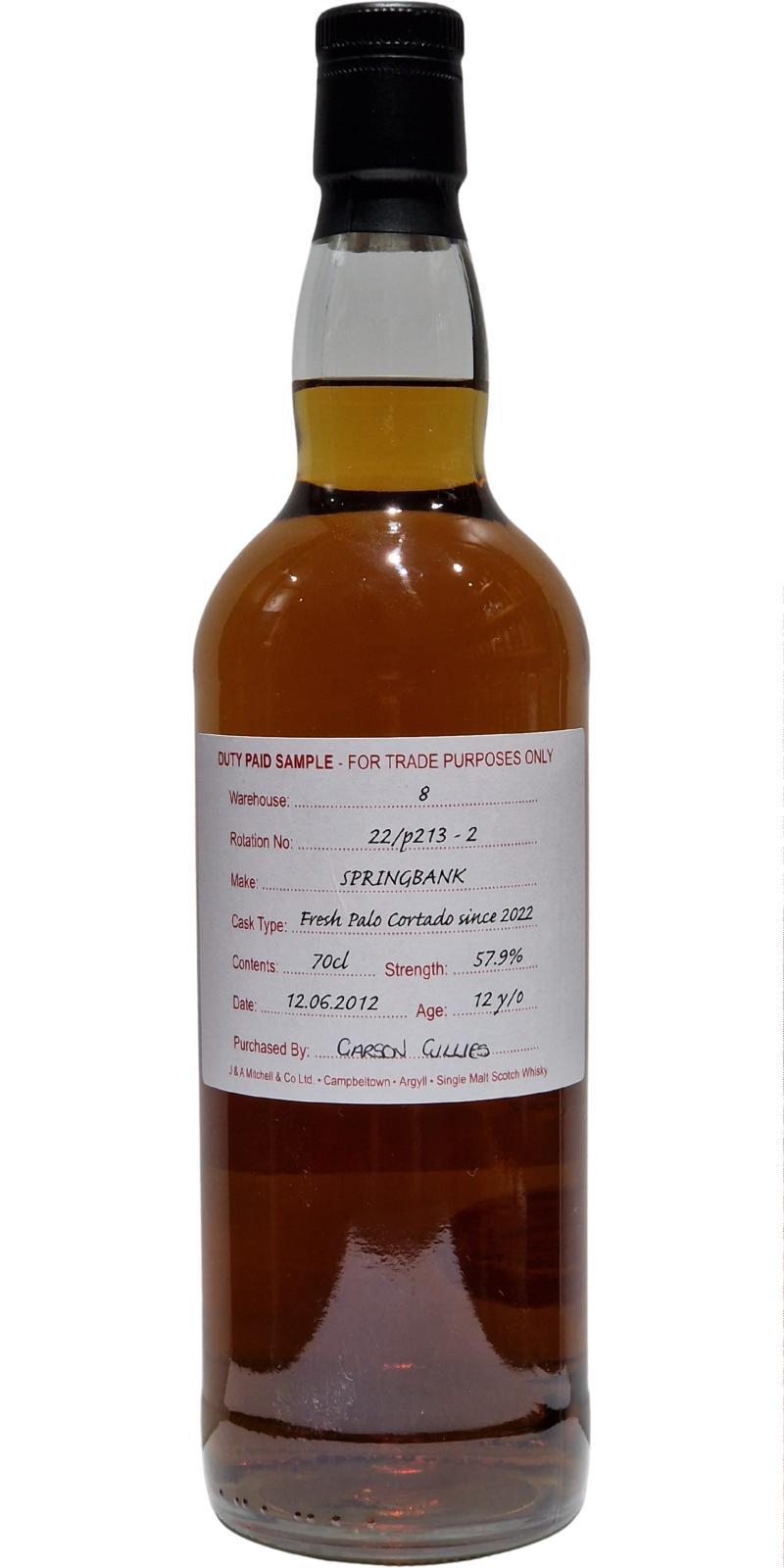 Springbank 2012 Duty Paid Sample - For Trade Purposes Only